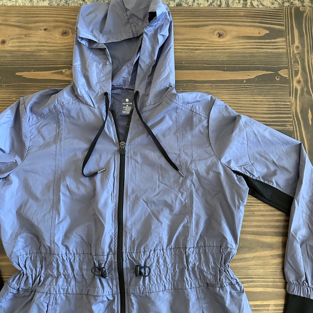 Apana Women's M Periwinkle Utility Jacket Hooded Zip Athleisure Thumbholes